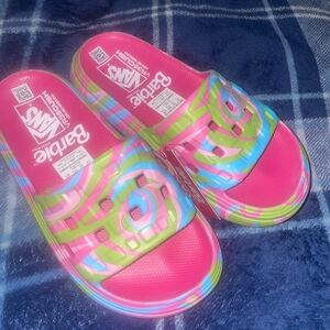 Vans Barbie Size 7 Pink and Green Slide Sandals
